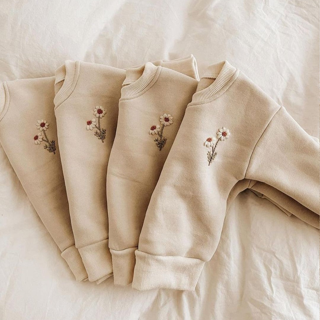 Baby clothes set with handmade  embroidery (Sweatshirt + pants)