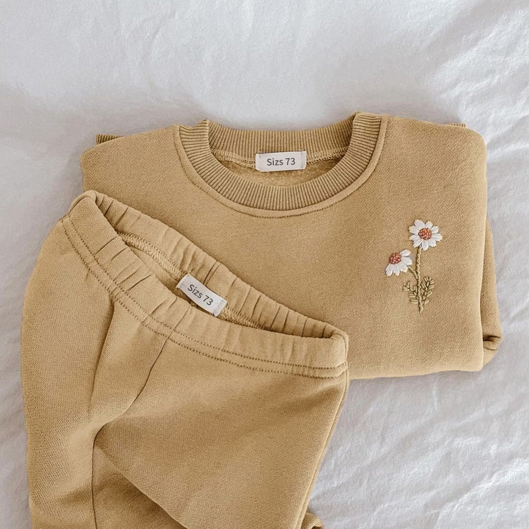 Baby clothes set with handmade  embroidery (Sweatshirt + pants)
